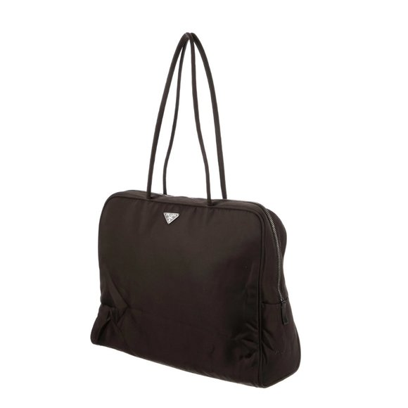 Prada Brown Tessuto Nylon Tote Shopper Bag w/ Lock and Prada Plate Embellishment - Picture 1 of 5